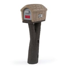 a wooden post with a mailbox on it