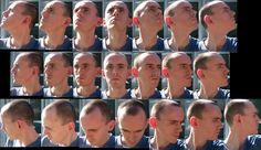 multiple images of a man with ear tags on his ears