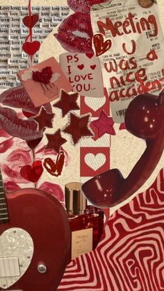 a collage with hearts, stars and other items