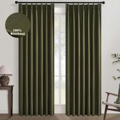 Dark Green Boho, Linen Blackout Curtains, White Liner, Tab Curtains, Pinch Pleat Curtains, Window Types, Curtains For Living Room, Drape Panel