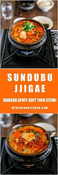 sundubu jigae korean spicy soft tofu stew is ready to be eaten