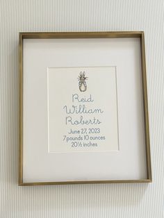 Precious embroidered Peter Rabbit themed birth announcement for your little one's nursery. Piece comes in 8 by 10 inches and ready for your own frame. It will fit perfectly into an 8 by 10 frame or any frame matted to 8 by 10 inches. It can be embroidered on cream linen (as shown in listing photos), white cotton pique, white swiss dot, blue dot pique, or pink dot pique.  Colors can be customized! Please message me with any color requests. IMPORTANT: This item comes ready to go into your favorite frame! A frame is not included in the purchase of this item. Due to the custom nature of this item, no returns are accepted. Please reach out with any issues. Pink Peter Rabbit Nursery, Peter Rabbit Nursery Boy, Nursery Peter Rabbit, Birth Announcement Ideas, Birth Announcement Cards, Blue Nursery Boy, Peter Rabbit Nursery, Rabbit Nursery, Bernina Embroidery