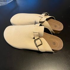 (Not Actually Birkenstock Brand So They Were Originally Cheaper) From Cloggs.Com Size M11.5/W13 Taupe Never Worn, Selling Because They Didn’t Fit Me Comfortable Flat Clogs With Buckle Closure, Casual Synthetic Mules With Cork-bed Midsoles, Casual Beige Mules With Leather Footbed, Casual Closed Toe Clogs With Buckle Closure, Casual Mules With Buckle Closure, Comfortable Synthetic Mules With Buckle Closure, Casual Mules With Buckle Closure For Outdoor, Casual Slip-on Clogs With Buckle Closure, Casual Beige Clogs With Buckle Closure