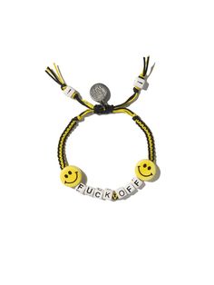 FUCK OFF BRACELET BRACELET - Venessa Arizaga Blessing Beads, Middle Fingers, Jewelry Making Necklace, Black And Yellow, Brass Hardware, Black N Yellow, Bracelets For Men, Handmade Natural, York City