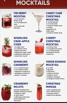 the ultimate holiday cocktails info sheet is shown in red, white and blue colors