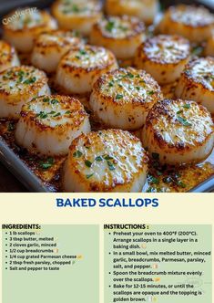 the recipe for baked scallops is shown here