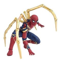 a spider - man figurine is posed in front of a white background