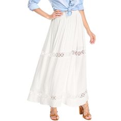 Keep Things Sophisticated in A Feminine Look on This Hollow Out Lace White Maxi Skirt. Endless versatility and unfettered comfort make this feminine skirt nice to wear. Whether twirling across the dance floor or sitting for a length of time, the graceful skirt keeps simple and comfortable. Blanketed in pure color and styled with a comfy elastic waist, this sweeping maxi enlivens any day-to-night ensemble. Long Summer Skirt, Skirts Outfits, Crochet Skirt Pattern, Feminine Skirt, White Maxi Skirts, Crochet Skirts, Womens Maxi Skirts, Long Skirts For Women, Skirt For Women