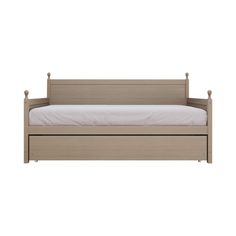 the daybed is made from wood and has white sheets