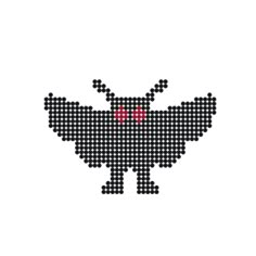 a cross stitch pattern with a red heart in the shape of a bat on a white background