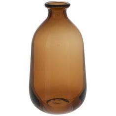 a brown glass vase sitting on top of a table