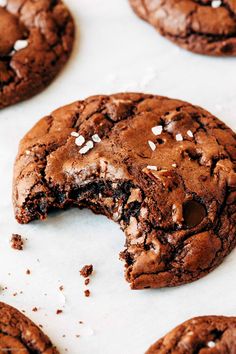 a chocolate cookie has been cut in half