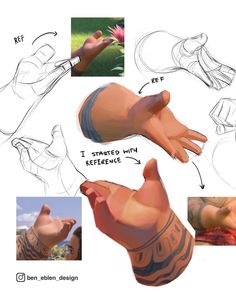 an artist's hand and foot are shown in various stages of being drawn, with different