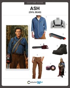 costume guide for evil dead from the walking dead, including shoes, belted jeans and suspenders