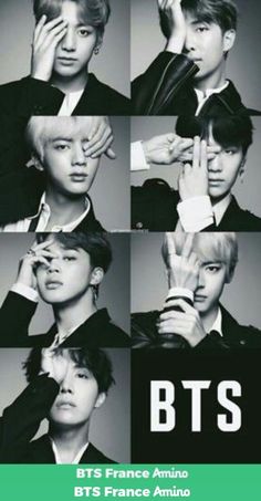 black and white photo of bts members with their hands on their faces, posing for the camera