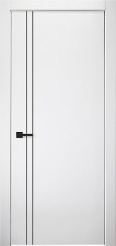 an open white door with black handles