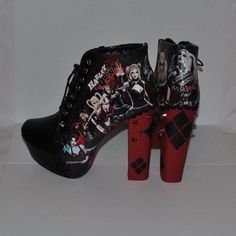 Harley Quinn Shoes, Horror Room, Harley Quinn Tattoo, Harley Quinn Halloween, Harley Quinn Quotes, Harley Quinn Costume, Harley Quinn Art, Costume Shoes, Rock Chic