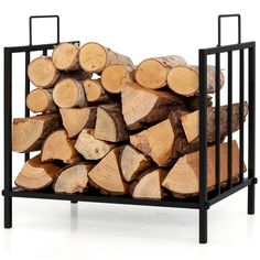 a stack of logs sitting on top of a metal rack