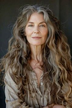 Curly Gray Hair, Story References, 50 Year Old Woman, Waning Crescent, Rocker Hair, Woman With Long Hair, Going Gray