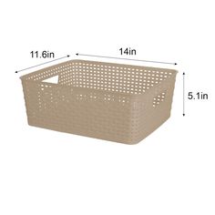 a large plastic basket with measurements