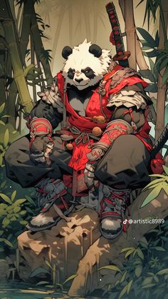 Bear Character Design Concept Art, Bear Samurai, Panda Character Design, Samurai Animals, Tiger Warrior Character Design, Animal Samurai, Panda Warrior Art, Animal Pirate Character Design, Bear Character Design