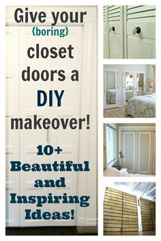 four pictures with the words give your closet doors a diy makeover 10 + beautiful and inspiring ideas