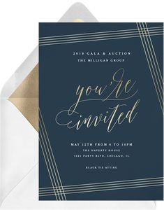 an elegant navy blue and gold wedding card with the words you're married printed on it