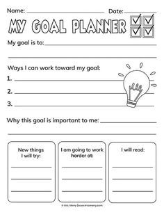 the goal planner worksheet for students to help them learn how to do something