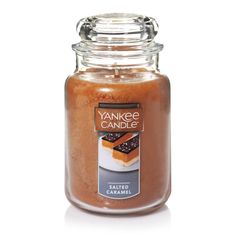 yankee candle salted caramel jar with lid and handle, 12 - ounces