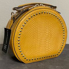 Inc Brand Zippered Alligator Leather Round Box Purse With Silver Studs On The Front, Pocket Inside, Can Be Worn With Or Without Long Adjustable Strap Navy Blue Clutch, Cork Clutch, Rose Gold Clutch, Formal Bag, Box Purse, Blue Clutch, Phone Wristlet, Silver Clutch, Gold Clutch