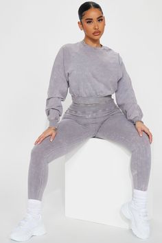 Available In Periwinkle And Grey. Pant Set Crewneck Long Sleeve Cropped Leggings High Waist Stretch Disclaimer: Due To Wash Process Each Garment Is Unique. 95% Cotton 5% Spandex Imported | Keep It Going Pant Set in Grey size 3X by Fashion Nova Grey Pant, Keep It Going, Pant Set, Grey Fashion, Cropped Leggings, Keep Going, High Waisted Leggings, Sweater Jacket, Matching Sets