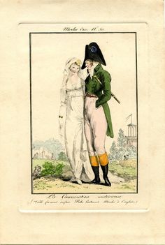 Modes et manières du jour-1808 - plate 50 Regency Mens Fashion, Egyptian Goddess Costume, Fred And Wilma Flintstone, Regency Clothing, French Inspired Fashion, Regency England, 1700 Fashion, Regency Era Fashion