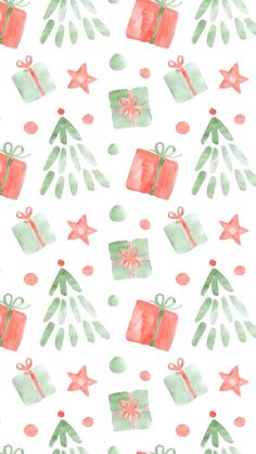 watercolor christmas wrapping paper with presents on it