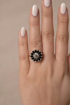 Timeless Black Jewelry With Center Stone, Exquisite Round Halo Ring With Gemstone, Black Oval Jewelry With Brilliant Cut, Exquisite Halo Ring With Gemstone, Oval Black Jewelry With Brilliant Cut, Elegant Rings With Black Diamonds, Elegant Black Diamond Wedding Ring, Black Oval Center Stone Jewelry, Black Oval Jewelry With Center Stone