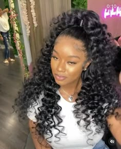 Curly Sew In Weave Half Up Half Down, Wand Curl Half Up Half Down Weave, Half Up And Half Down Sew In, Deep Curl Half Up Half Down, Deep Wave Frontal Wig Hairstyles Ponytail, Weave Hairstyles For Birthday, Wet And Wavy High Ponytail, Wet Wavy Half Up Half Down, Half Up Down Ponytail Hairstyles