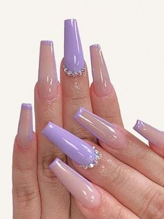 Color: Dusty Purple Type: Color Nails Pattern Type: Blingbling Batteries Included: No Press On Nails Material: ABS Unghie Sfumate, Ballet Nails, Purple Acrylic Nails, Punk Nails, Purple Nail, Girls Nails, Prom Nails, Nail Arts, Best Acrylic Nails