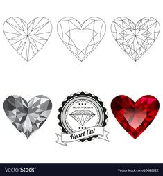 four hearts with diamond emblems and ribbon for your text or logo on white background