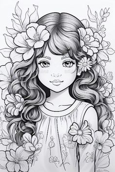 a girl with flowers in her hair