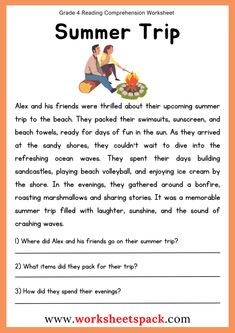 the worksheet for summer trip