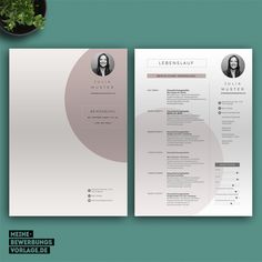 a clean and modern resume template on a green background with a plant in the corner