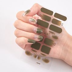 Khaki Color 2 tone on with Gold Nail Wraps Nail Wraps / Etsy Khaki Nails, Nails File, Manicured Nails, Nails With Gold, Ten Nails, Literary Art, Art Nail Art, Moon Nails, Stripped Nails