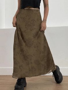 Brown Maxi Skirt, Brown Maxi Skirts, Mesh Maxi Skirt, Street Y2k, Maxi Rok, Estilo Hippie, Vintage Preppy, Long Skirts For Women, Brown Skirts