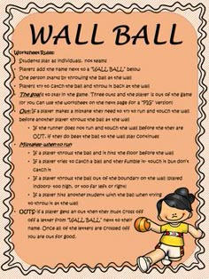 a poster with the words wall ball written in black and orange on an orange background