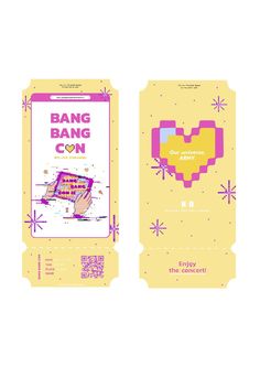 an advertisement for bang bang on the front and back of a cell phone with a pink background