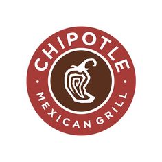 the chipotle mexican grill logo is shown in red and brown on a white background