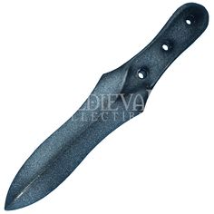 a black knife with holes in it on a white background