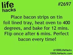 a green background with the words,'life hacks'and an image of bacon strips