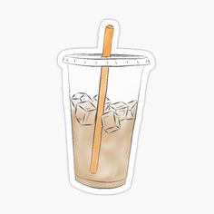 a drawing of a drink with ice cubes and a straw sticking out of it