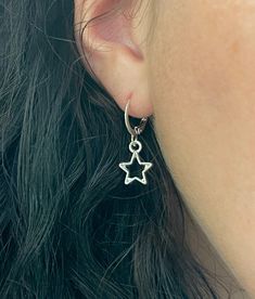 Star Hoop Earrings, Silver Star Earrings, Earrings Star, Earrings Hoop, Star Gift, Earrings Dainty, Huggie Earrings