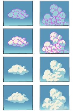 Drawing the Sky in Various Weathers and Times How To Make Clouds Digital Art, Anime Sky Drawing, How To Draw Clouds Digital Art, Anime Clouds Tutorial, Digital Sky Tutorial, Cloud Drawing Digital, Digital Cloud Art, Procreate Sky Tutorial, How To Draw Anime Clouds